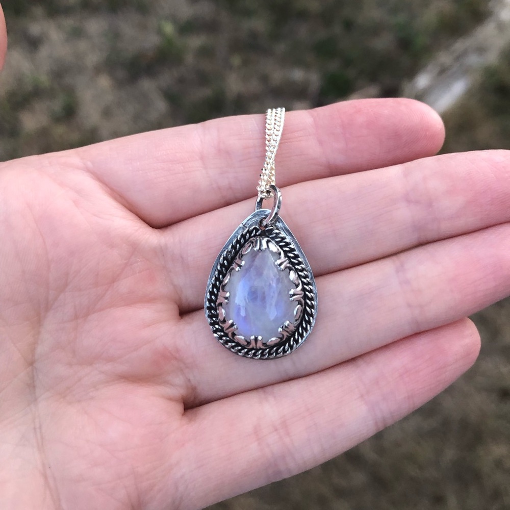 Handmade Sterling Silver Teardrop Moonstone Pendant